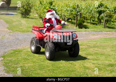 Villigrad winery with farther Christmas riding a quad bike on Christmas day in vineyard Stock Photo