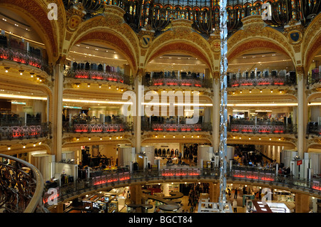 Interior of the Glass & Steel Dome of the Galeries Lafayette or Lafayette Department Store, 1912, Beaux-Arts or Belle Epoque Interior, Paris, France Stock Photo