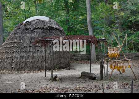 Native American Monacan Indian village in Natural Bridge Virginia North America historical lifestyle nobody horizontal in USA US hi-res Stock Photo