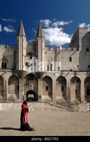 Living Statue or Street Entertainer at Entrance to the Palais des Papes or Popes Palace, Place du Palais Avignon Provence France Stock Photo