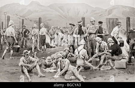 British prisoners waiting for release from the camp at Nooitgedacht, South Africa, during the second Boer War. Stock Photo