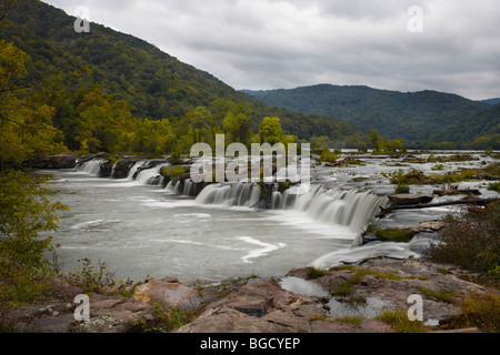Sandstone Falls of the New River Gorge National West Virginia W V    long exposure soft flowing water running fluid sale on alamy in USA US hi-res Stock Photo