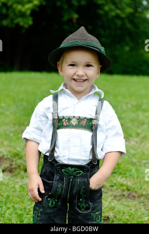 Boy wearing Lederhose, traditional Bavarian leather shorts Stock Photo ...