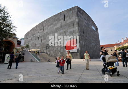Family in front of MUMOK (Museum Moderner Kunst or Museum of Modern Art) Building at MuseumsQuartier in Vienna (Wien), Austria Stock Photo