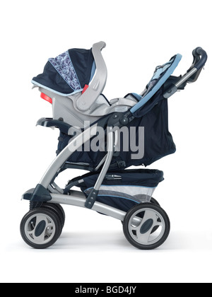 Modern convertible baby stroller with an infant car seat isolated on white background Stock Photo