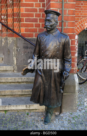 Statue of the Hauptmann von Koepenick, Captain Wilhelm Voigt, at the town hall of Koepenick, Berlin, Germany. Stock Photo