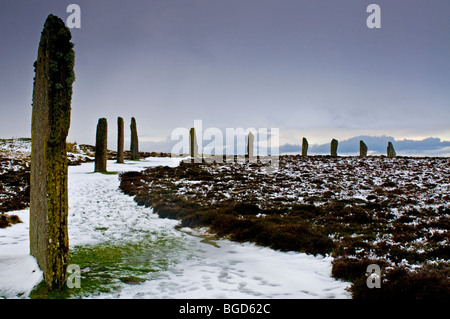 Winter snow at The Ring of Brodgar Steness Mainland Orkney Highland Region Scotland.  SCO 5637 Stock Photo