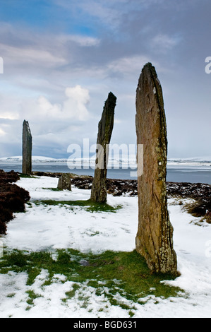Winter snow at The Ring of Brodgar Steness Mainland Orkney Highland Region Scotland.  SCO 5638 Stock Photo
