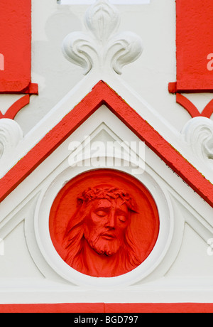 The head of Christ on the exterior frontage of the Italian Chapel, Lamb Holm, Orkney.  SCO 5648 Stock Photo