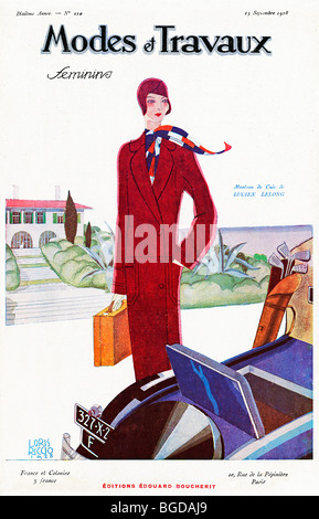 Modes Et Travaux, Golf cover of the French fashion magazine from 1928, leather coat by Lucien Lelong Stock Photo
