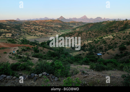 Evening light over the Adua, Adwa Mountains in Tigray, Ethiopia, Africa Stock Photo