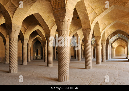 Shabestan Pillars in the prayer hall of Vakil Mosque, Shiraz, Fars, Persia, Iran, Asia Stock Photo