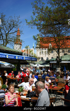 Beer garden at the Viktualienmarkt markets, Munich, Bavaria, Germany, Europe Stock Photo