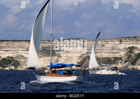 Yachts off Bonifacio, Corsica, France, Europe Stock Photo