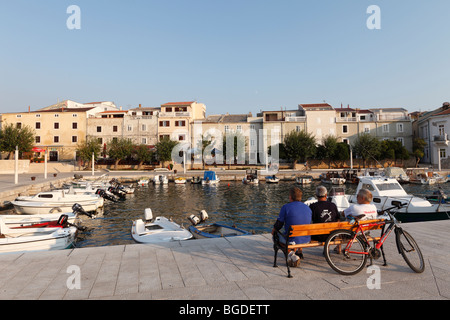 Boat harbor in Pag, Pag island, Dalmatia, Adriatic Sea, Croatia, Europe Stock Photo