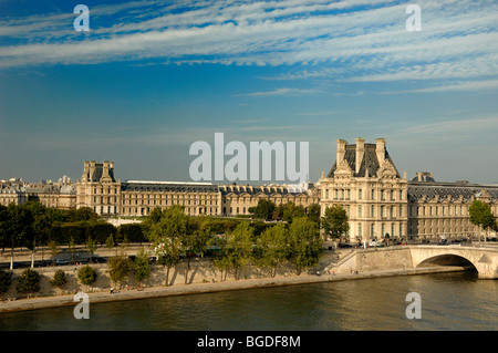 The Louvre Museum or Louvre Palace & River Seine from the Roof Terrace of the Quai d'Orsay Museum, Paris, France Stock Photo