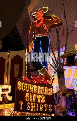 Vegas Vic, the famous cowboy figure in Fremont Street in old Las Vegas, Nevada, USA Stock Photo