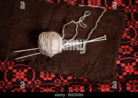 Knitting needle and knitting wool. Iceland. Stock Photo