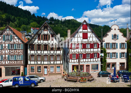 Marketplace with town fountain, Schiltach, Black Forest, Baden-Wuerttemberg, Germany, Europe Stock Photo