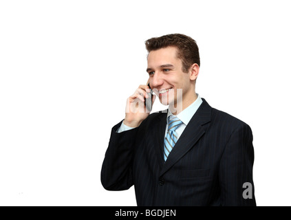smiling man calling by phone isolated on white Stock Photo
