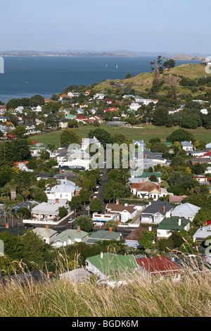 View of the suburb of Devonport from Mount Victoria Reserve in Auckland Stock Photo