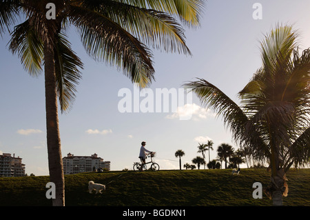 Cyclists, South Pointe Park, Miami South Beach, Florida, USA Stock Photo