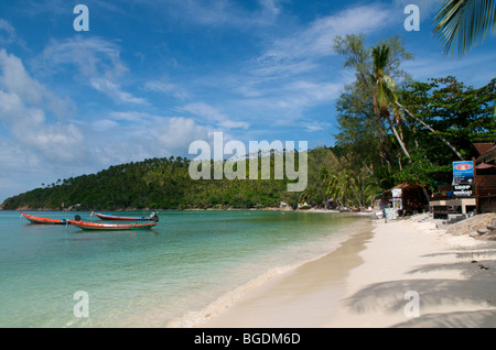 boats anchored in haad salad beach koh phangan Stock Photo