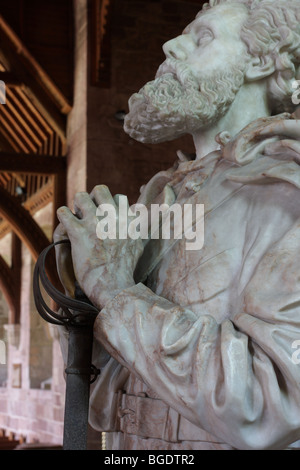 Sculpted by George Frederick Watts,in a kneeling pose is Sir Thomas Cholmondeley,St Andrew and St Mary`s Church,Condover. Stock Photo