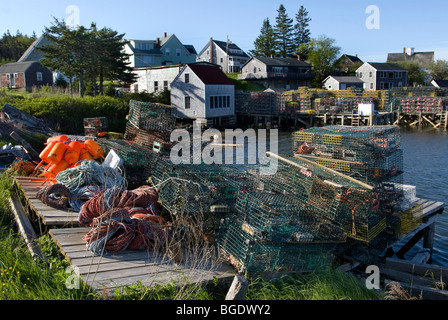 Lobster traps on the edge of Port Clyde Harbor in Maine Stock Photo