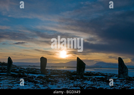 Sundown over Hoy from the Ring of Brodgar Steness Mainland Orkney Highland Region Scotland.  SCO 5709 Stock Photo