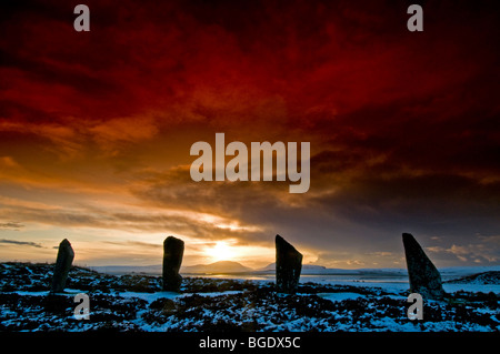 Sundown over Hoy from the Ring of Brodgar Steness Mainland Orkney Highland Region Scotland.  SCO 5712 Stock Photo