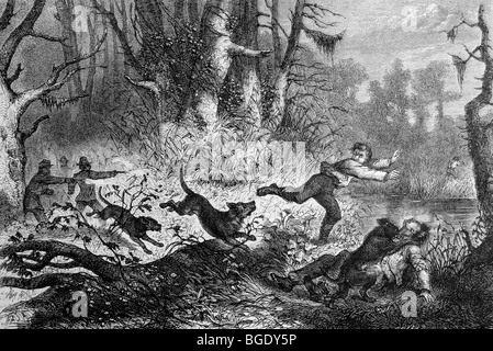 Lithography illustration. American war, hunting of people. Stock Photo