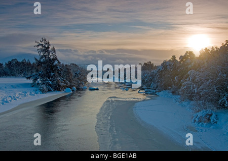 The River Spey in Winter at Boat of Garten, Strathspey, Inverness-shire Highland Region Scotland  SCO 5720 Stock Photo