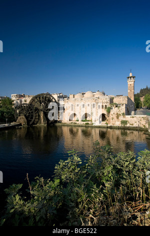 Syria, Hama old Town, An-Nuri Mosque and 13th Century Norias (Water Wheels) Stock Photo