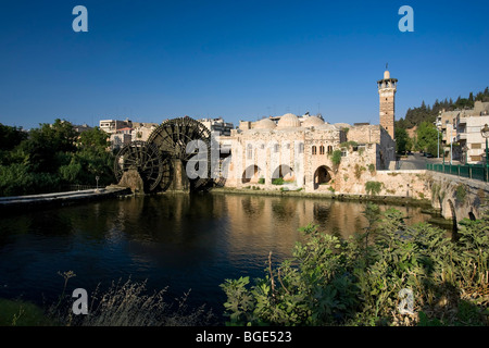 Syria, Hama old Town, An-Nuri Mosque and 13th Century Norias (Water Wheels) Stock Photo