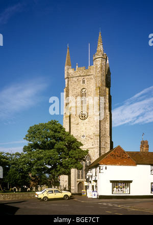 UK, England, Kent, Romney Marsh, Lydd Village, All Saints Church and Galleon pub Stock Photo