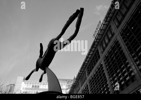 This sculpture of a Leaping Hare,a creation by the late Barry Flanagan,situated in the south east corner of Broadgate Circus. Stock Photo