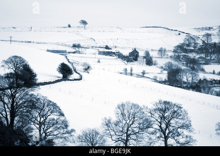 Snow covered fields in Cheshire, England Stock Photo