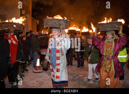 New Year tar barrel procession, Allendale, Northumberland, UK. Stock Photo