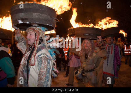 New Year tar barrel procession, Allendale, Northumberland, UK. Stock Photo