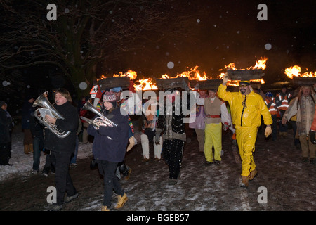 New Year tar barrel procession, Allendale, Northumberland, UK. Stock Photo