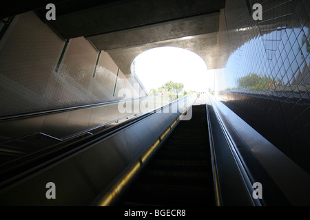 Looking out from a underground subway station in Downtown Los Angeles (LA), California, USA Stock Photo