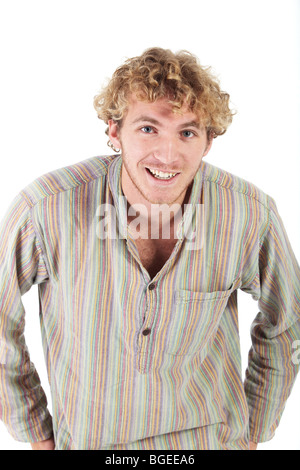 Portrait of handsome Caucasian man wearing casual clothes on white background. Stock Photo