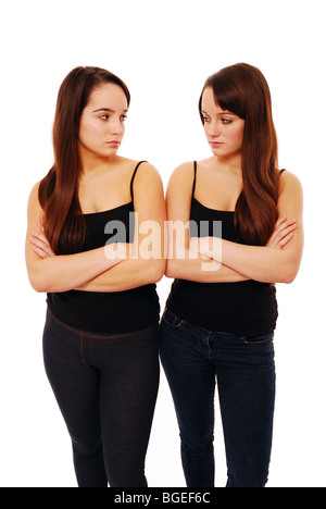 Two girls not talking to each other Stock Photo