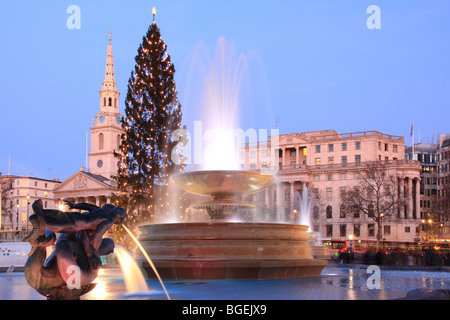 Trafalgar Square at night London England Stock Photo