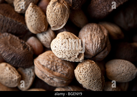mixed nuts in their shell in a bowl Stock Photo