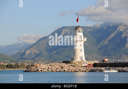 Lighthouse in the harbour of Alanya, Turkey, Türkiye, Alanya, Mediterranean Sea Stock Photo