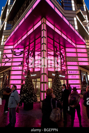 Evening view of exterior of Quartier 206 upmarket shopping mall on Friedrichstrasse in Mitte Berlin 2009 Stock Photo