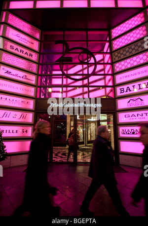 Evening view of exterior of Quartier 206 upmarket shopping mall on Friedrichstrasse in Mitte Berlin 2009 Stock Photo