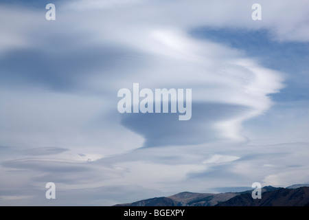 Lenticular clouds above the Eastern Sierra Mountains, California Stock Photo